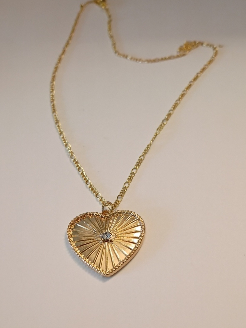Gold Heart Pendant Necklace with Center Crystal - Women Jewelry